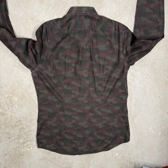 XACUS Dress Shirt Slim Fit Camo Green Long Sleeve Made in Italy 16 1/2 Large - Picture 9 of 9